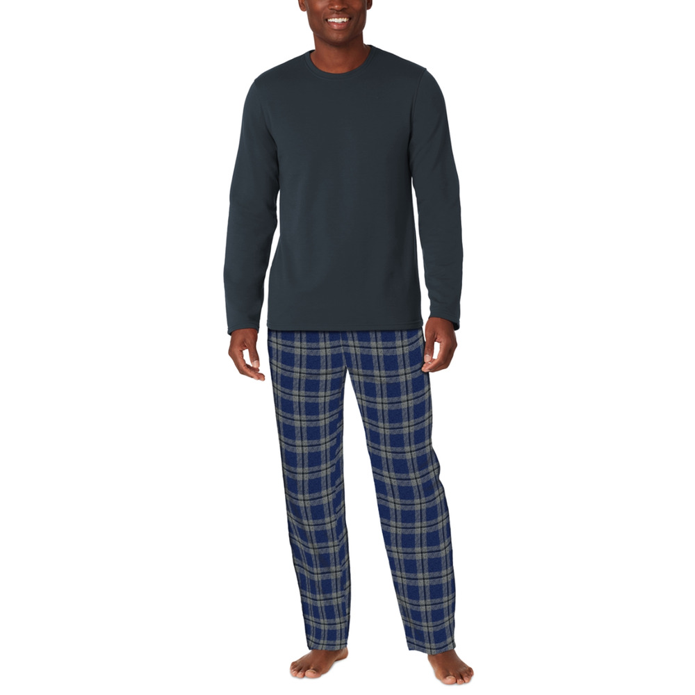 Cuddl Duds Men Cozy Lodge 2-Pc Sweatshirt & Pajama Pants Blue Heather Size M